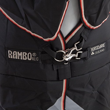 Horseware Rambo Supreme Turnout heavy 420g incl. abnehmbarem Halsteil / Black & Orange (Auslaufmodell), Groesse:155 - 